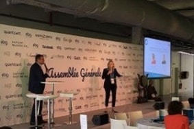 Hugues Meili (Niji) et Elodie Maurin (PSA) sur la scène de l’EBG