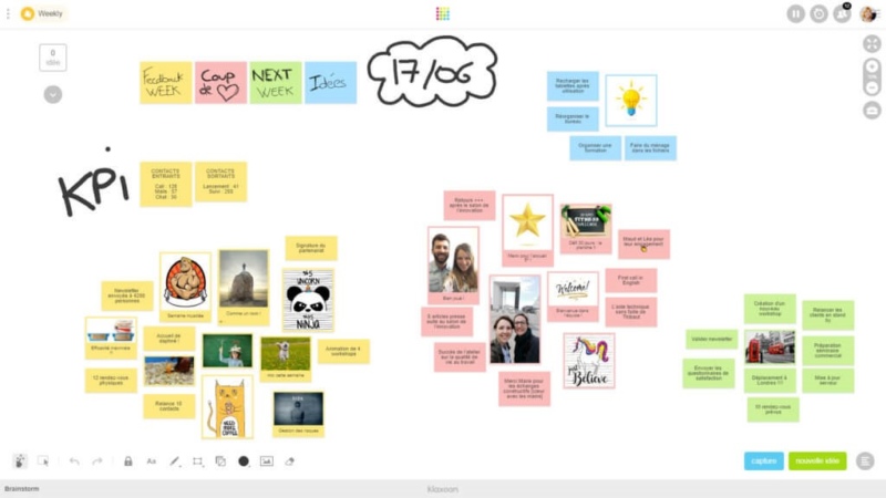 Brainstorm est un tableau sur lequel plusieurs personnes peuvent s'exprimer via du texte, des photos, des vidéos et divers liens. La Klaxoon Box permet également d’accéder aux fonctionnalités de l’outil sans accès internet.
