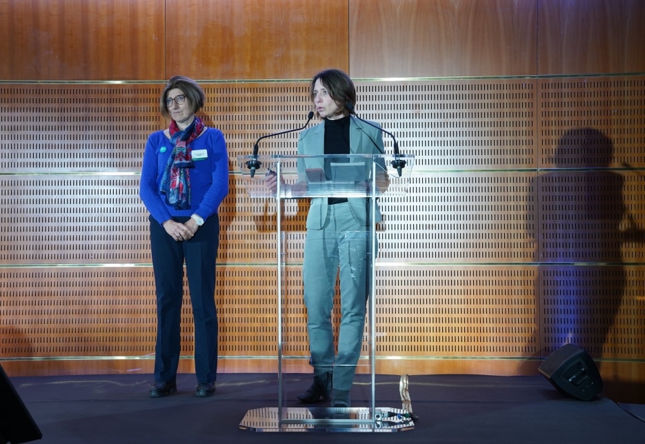 Veronique Bellon-Maurel et Nathalie Mitton lors de la présentation du Livre Blanc "Agriculture et numérique", le 1er mars 2022 au Salon International de l'Agriculture