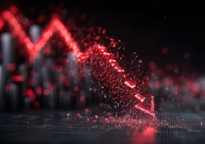 une-fleche-rouge-incandescente-s-effondre-en-etincelles-brillantes-representant-un-declin-du-marche